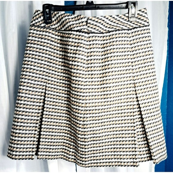 Talbots Skirt Women Sz 6P Houndstooth Plaid Pleated Wool Mix Black, White, Tan - Picture 2 of 8